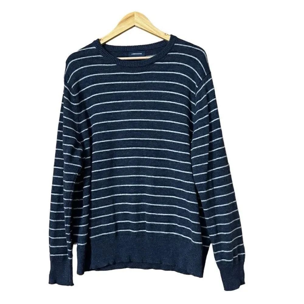 J Crew Stripe Crewneck Sweater Mens XL Cotton Wool Blue White J8768